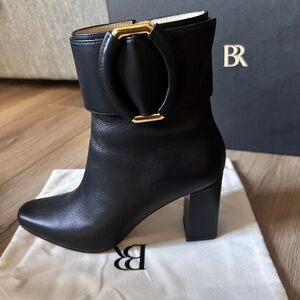 Ravello Black Leather Ankle Boots with Gold Accents